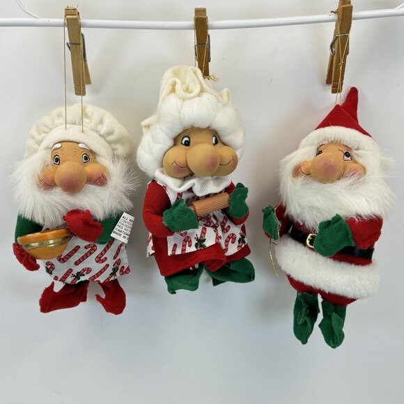 Vintage Santas Best Rennoc Santakins Christmas Elf Gnome Ornaments Set Of 3 - Picture 8 of 15